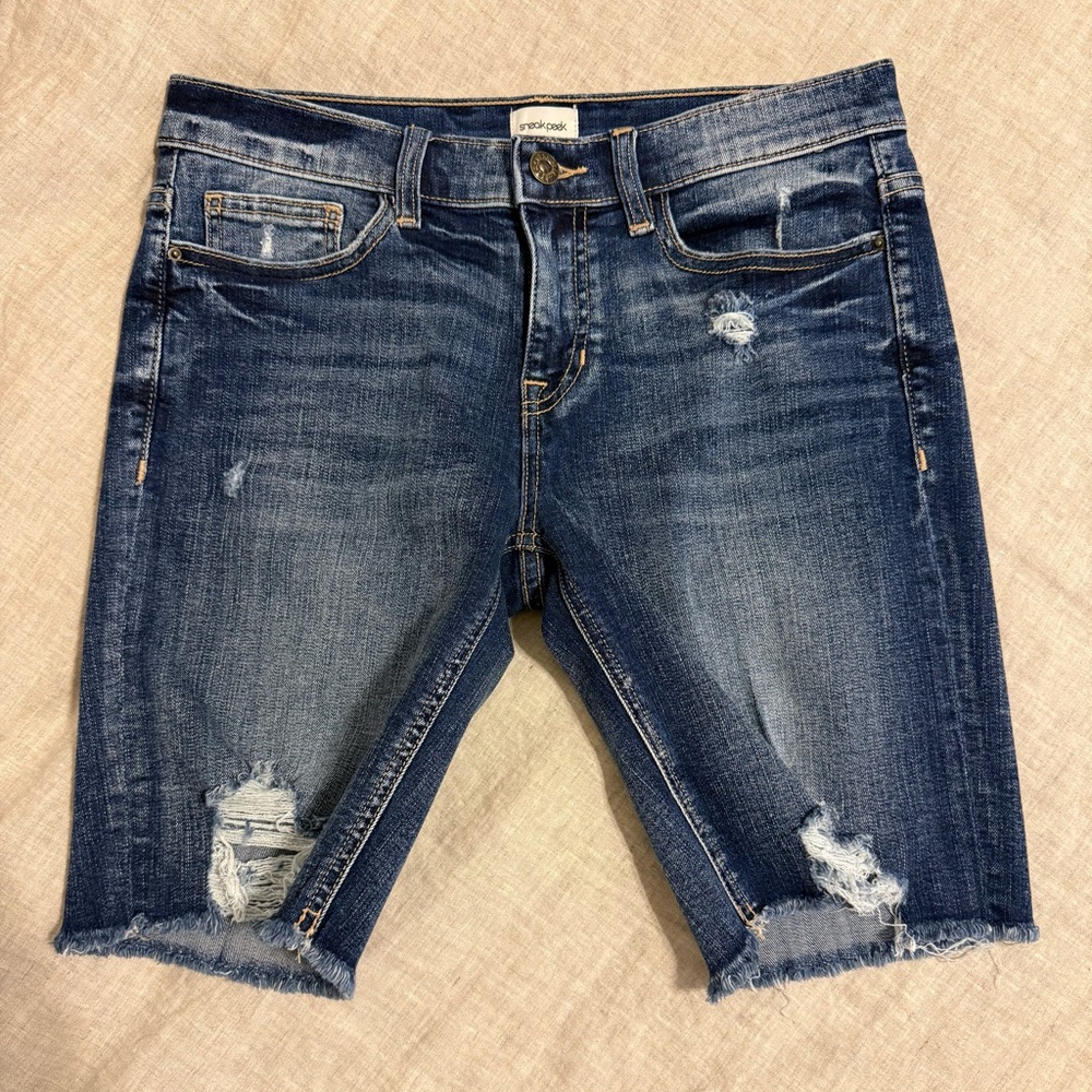 Sneak Peek Mid Rise Denim Shorts - Blue